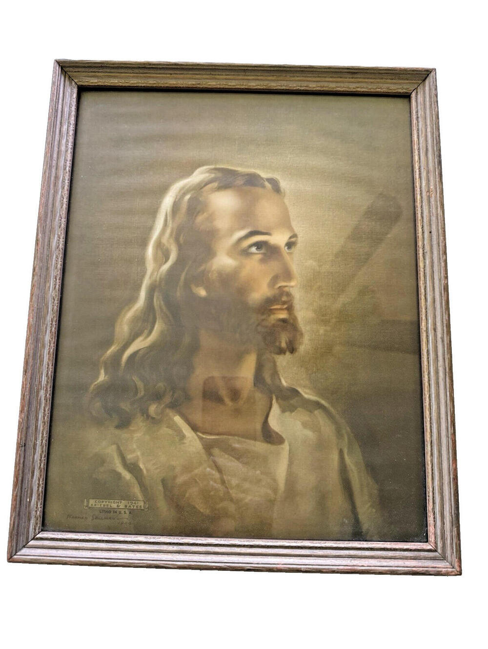 Vtg 1941 Warner Sallman Head of Christ Litho Framed Print Jesus Art, christian